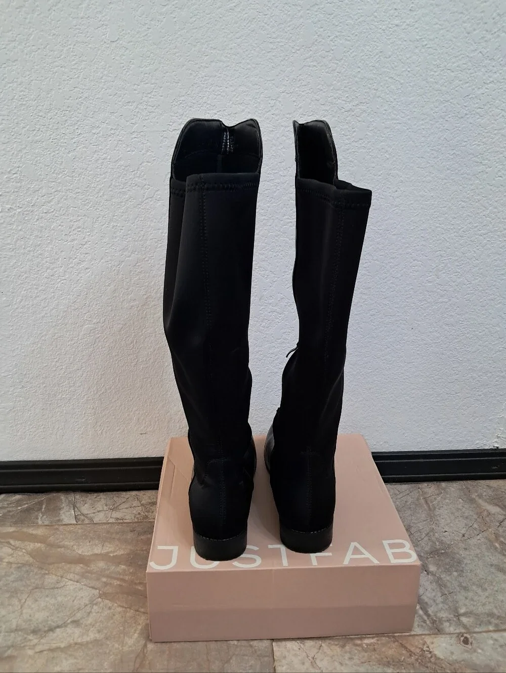 Just Fab Tinsley Boots 9 Black Knee High Round Toe Whimsigoth Biker Equestrian